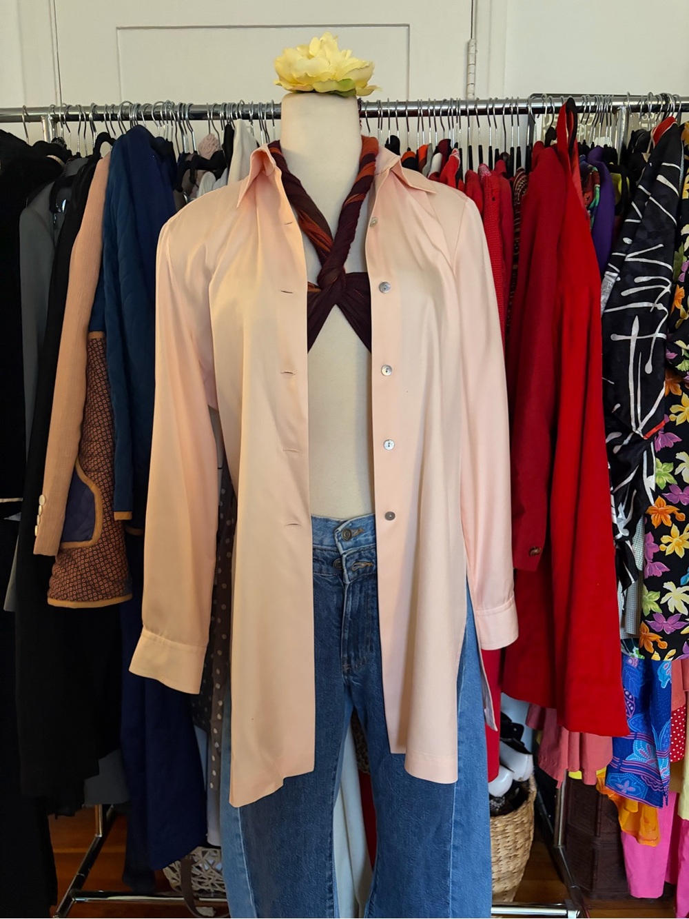 Light Blush Button-Front Shirt ~ 100% SILK
